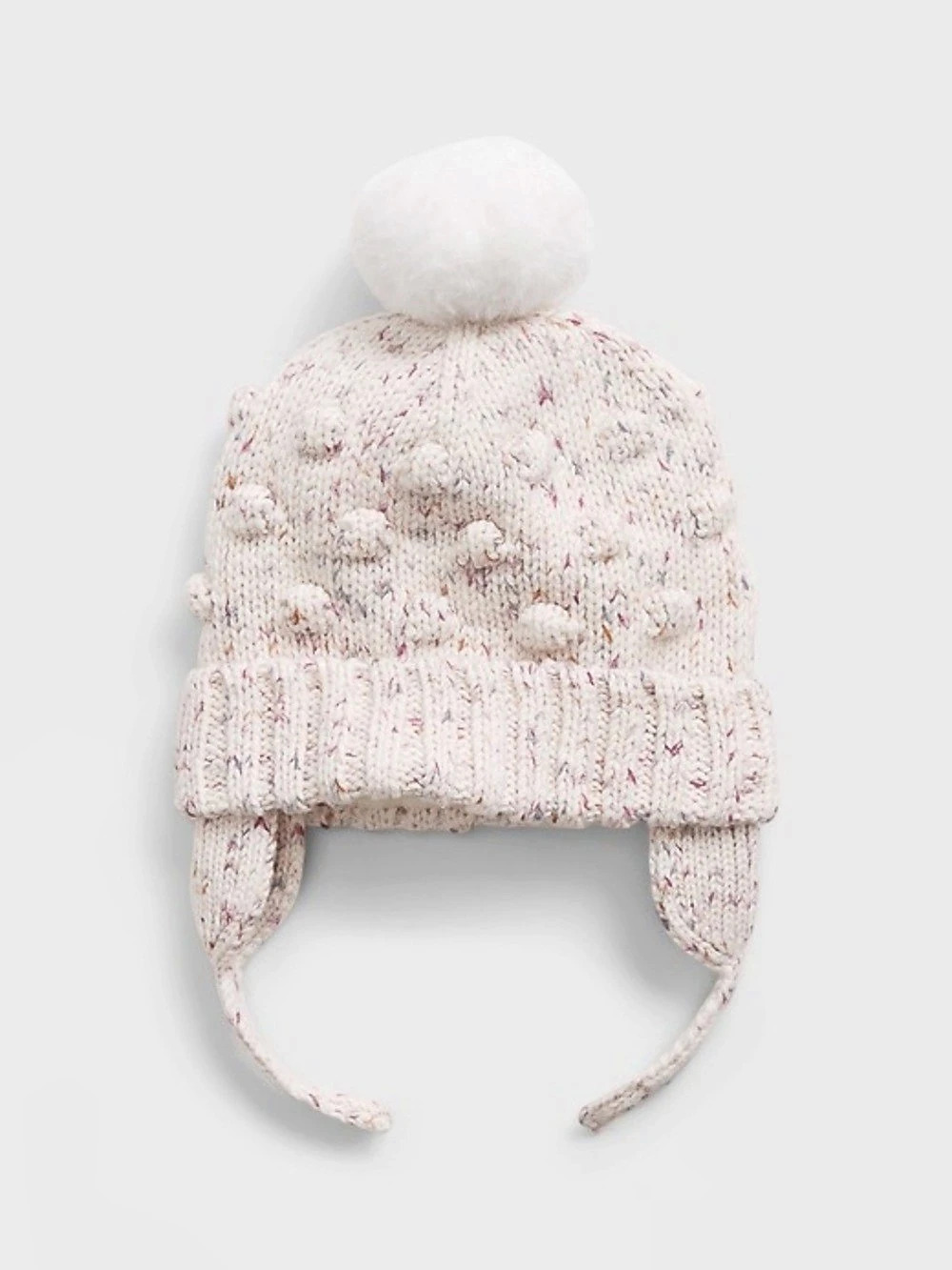 baby GAP Knit Pom-Pom Earflap Hat in Cream & Pink